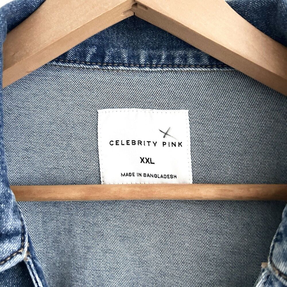 Celebrity Pink Denim Dress Juniors Size XXL Stretch Button Up Medium Wash - Picture 3 of 13